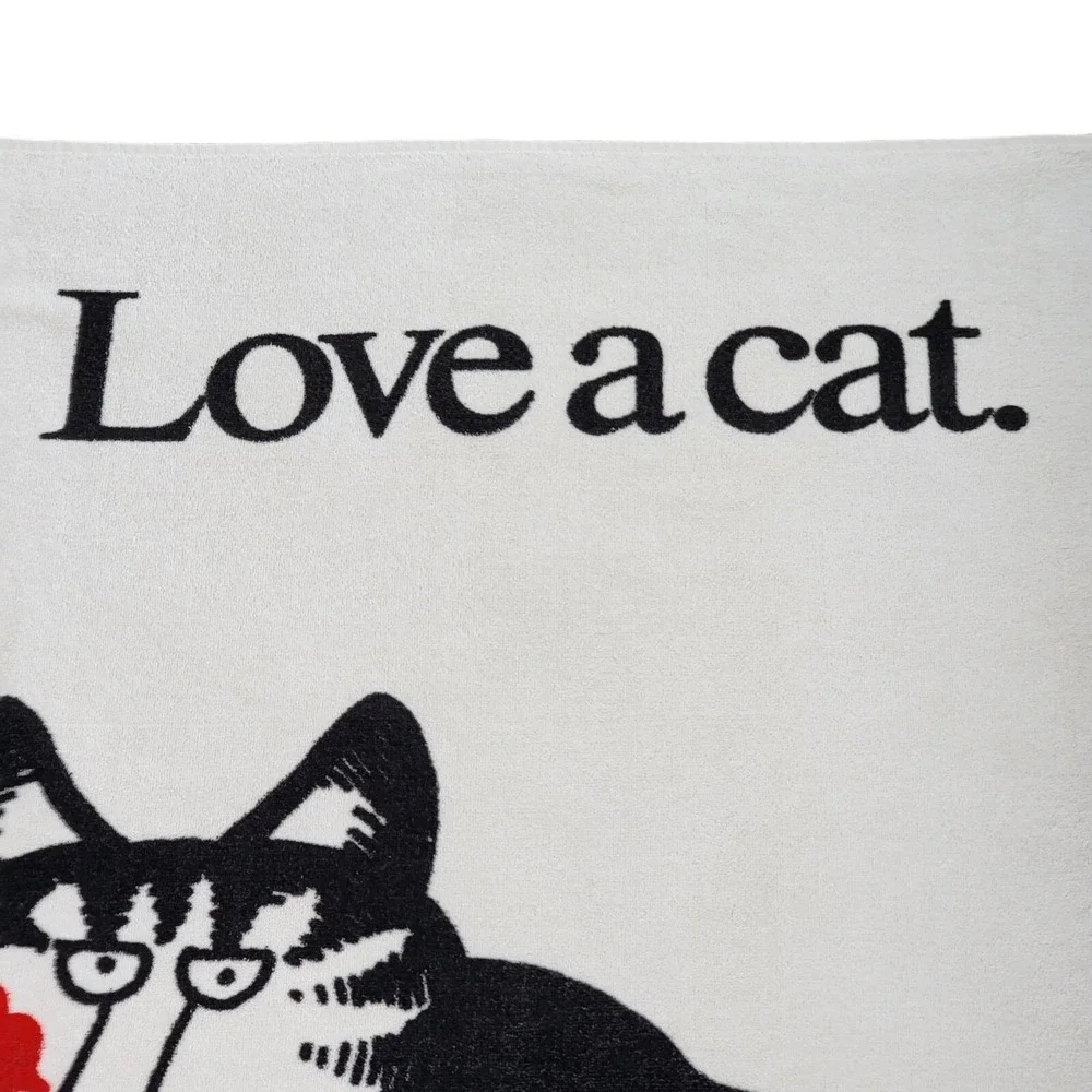 Vintage Kilban Love a cat Beach Towel‎ Cat Kiss Lips 57.5 in x 34 in Cream Terry